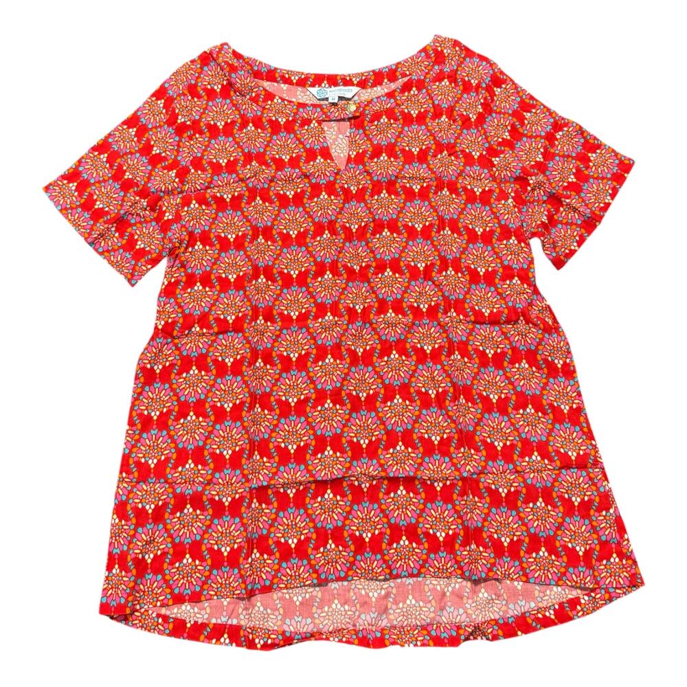 Escapada Living Red Floral Medallion Tunic Top Womens Size M Boho